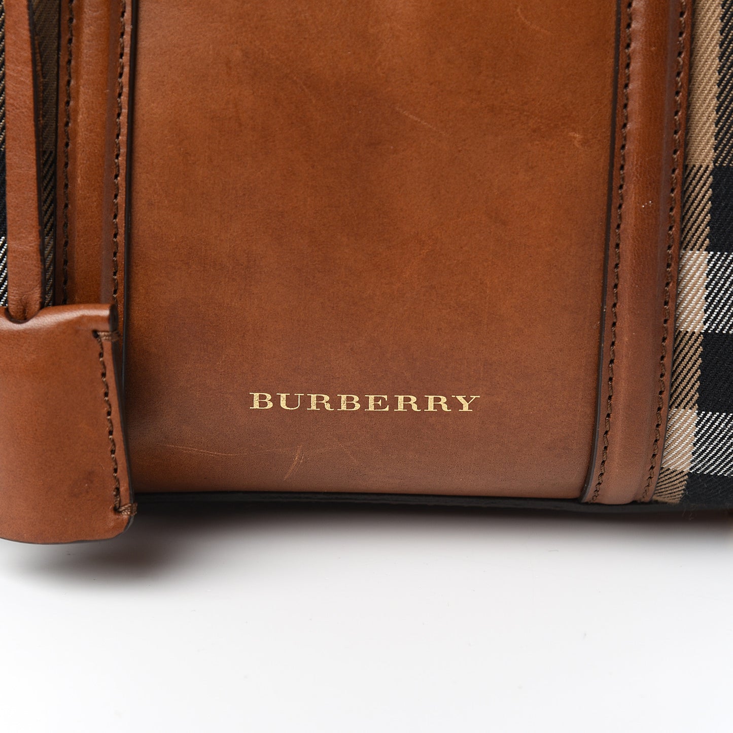 House Check Bridle Calfskin Small Alchester Bowling Bag Dark Tan