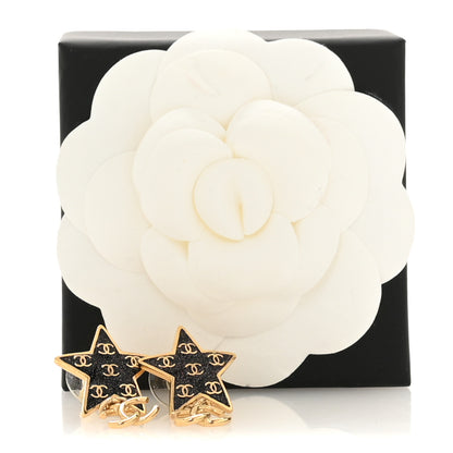 Chanel Metal Glitter Sparkle CC Star Drop Earrings Gold Navy Multicolor 5 of 5