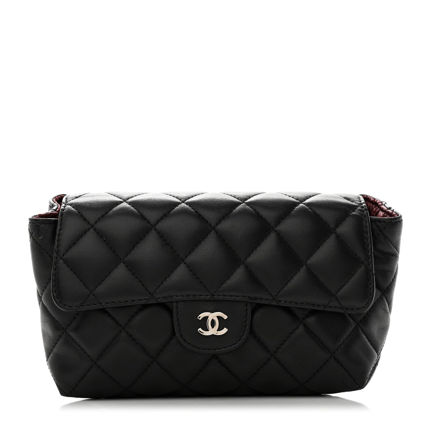 Lambskin Quilted Flap Cosmetic Case Black