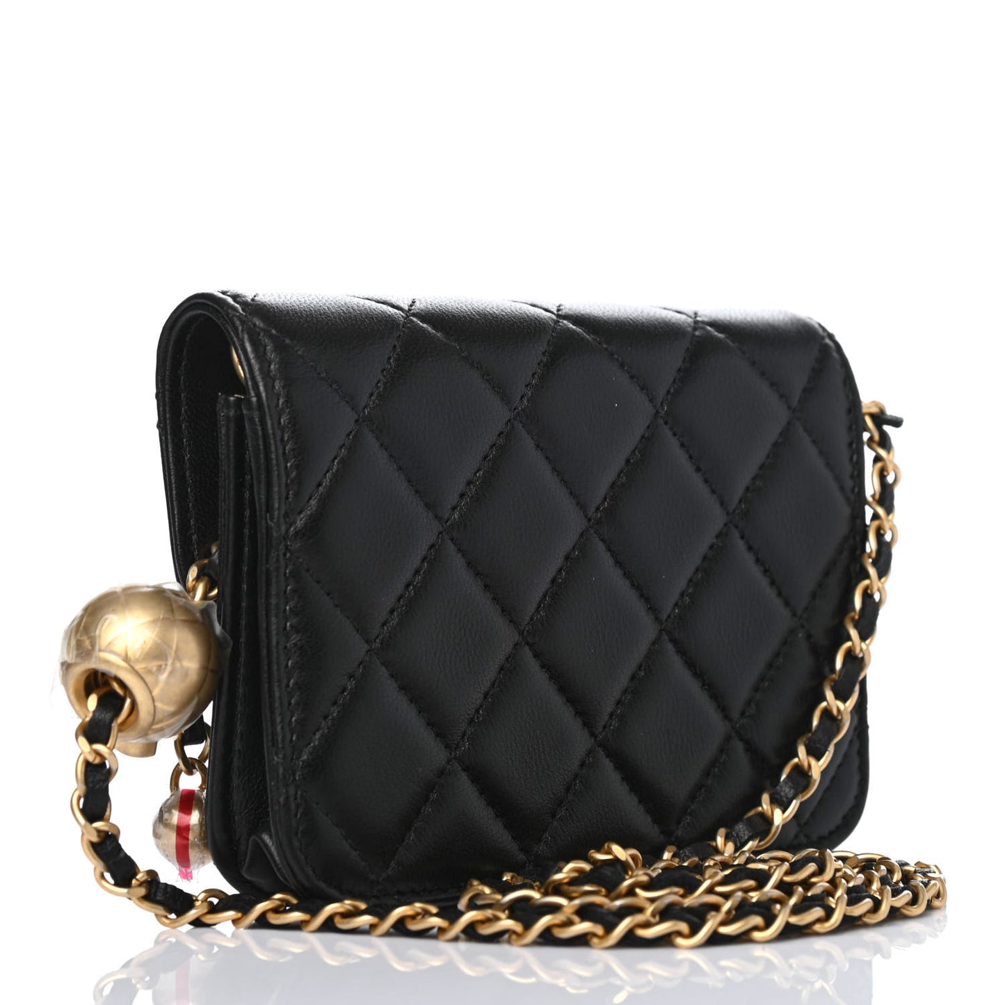 Lambskin Quilted Pearl Crush Flap With Chain Black