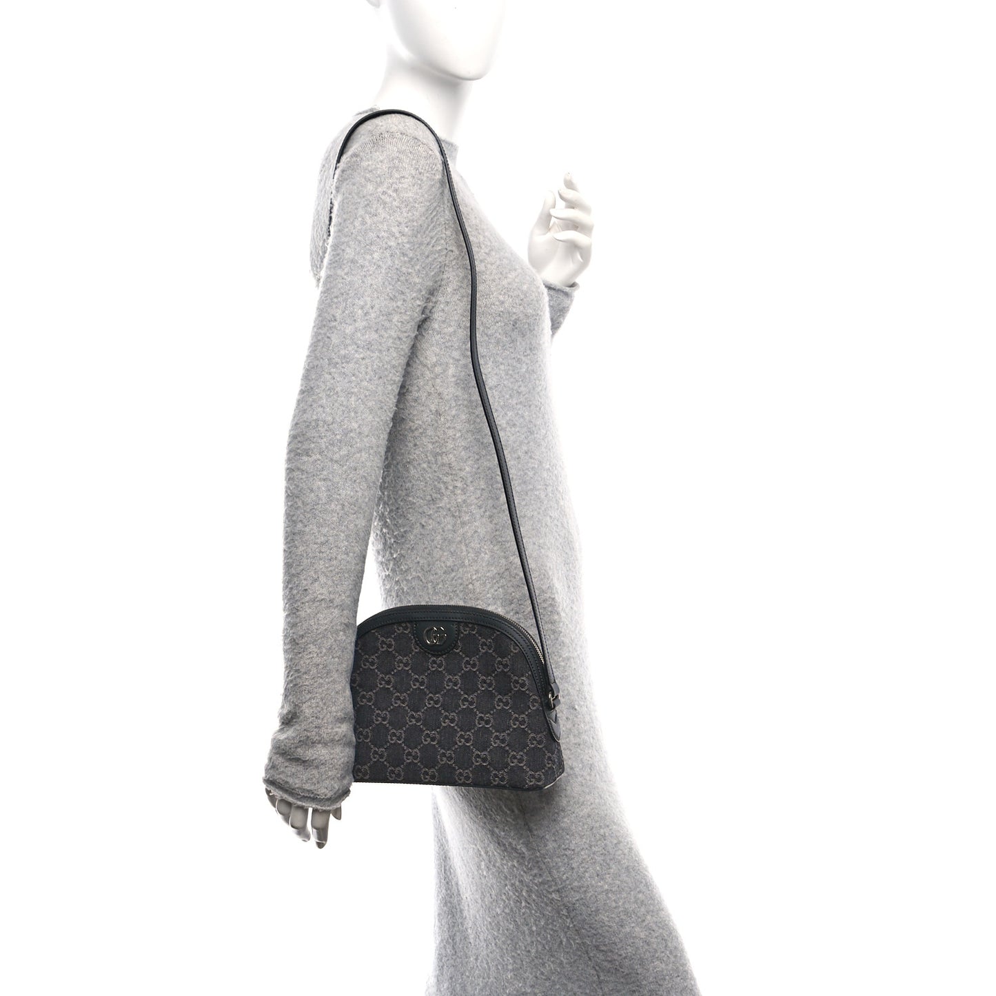 Denim Cuoio Harness GG Monogram Small Ophidia Dome Shoulder Bag Black Medium Grey