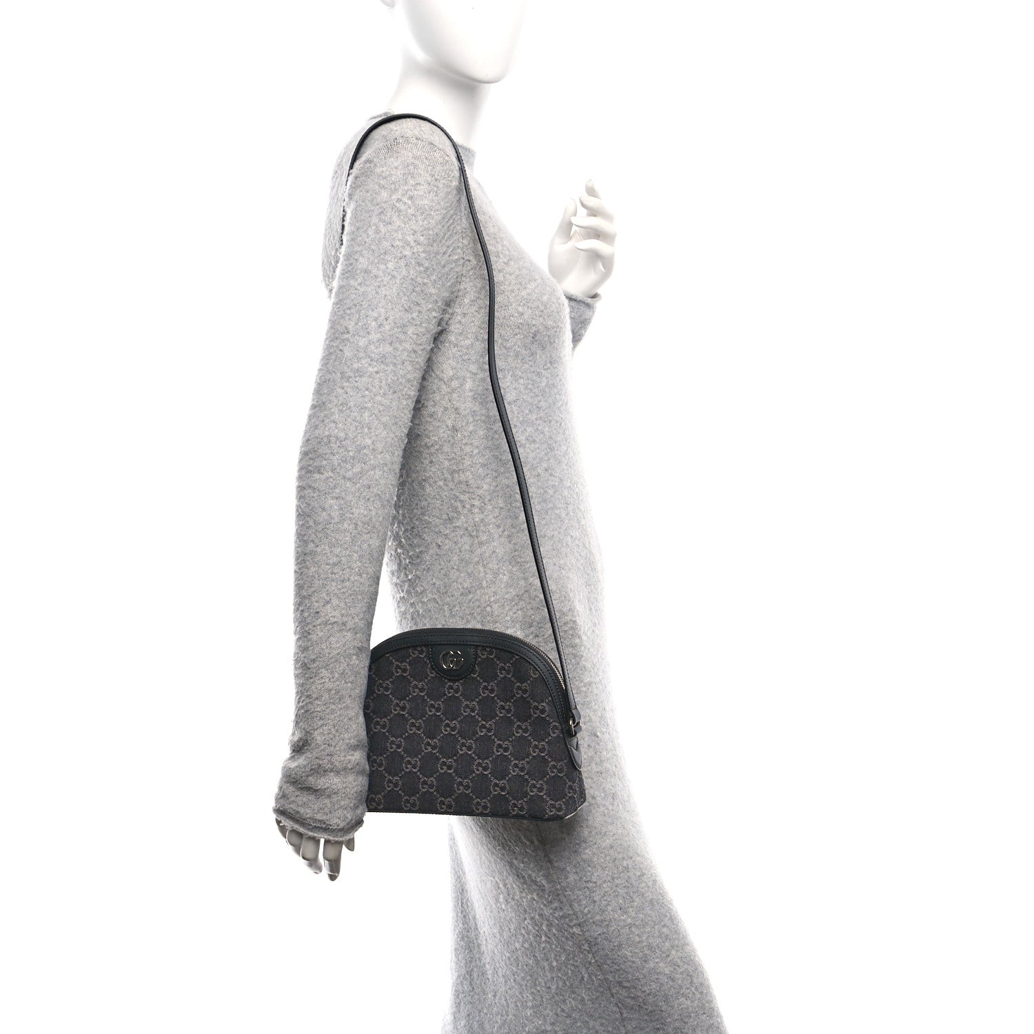 Gucci Denim Cuoio Harness GG Monogram Small Ophidia Dome Shoulder Bag Black Medium Grey 2 of 10