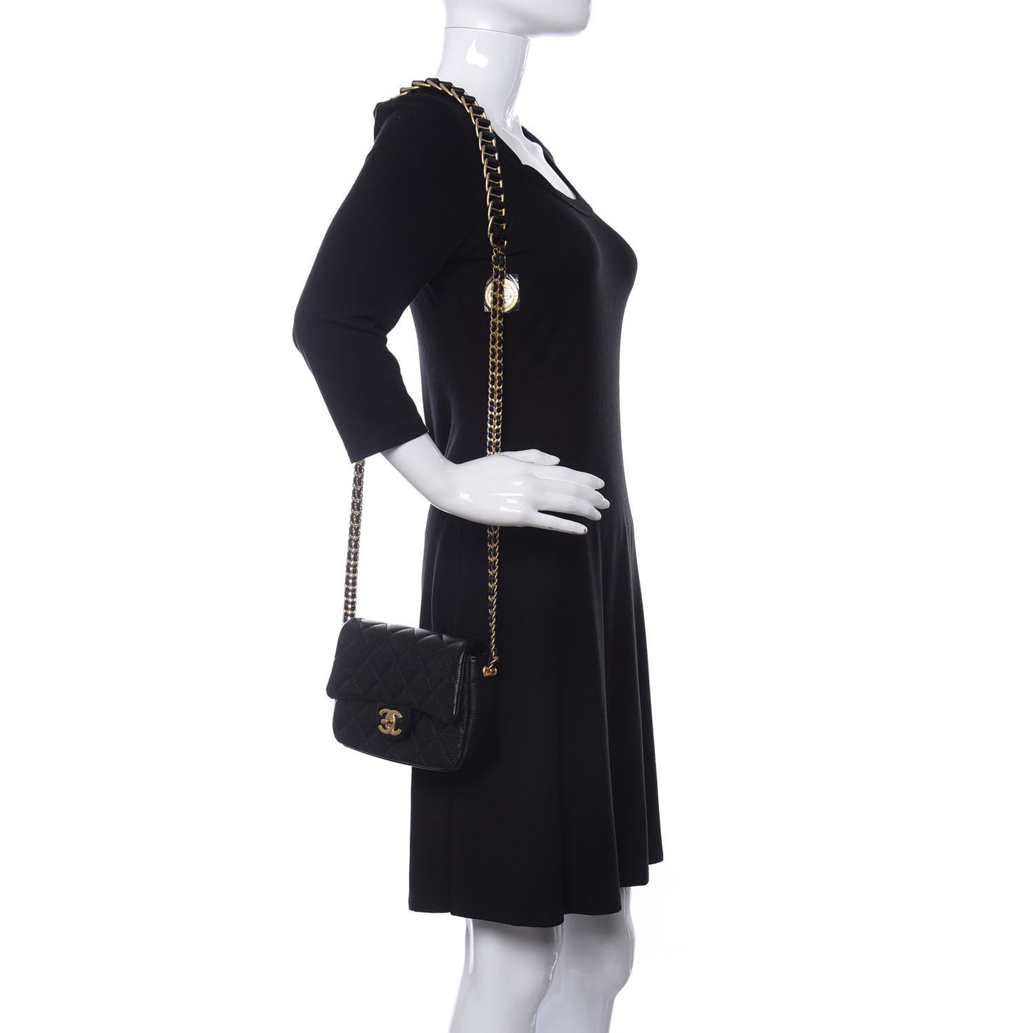 Caviar Quilted Mini Chain Soul Flap Black