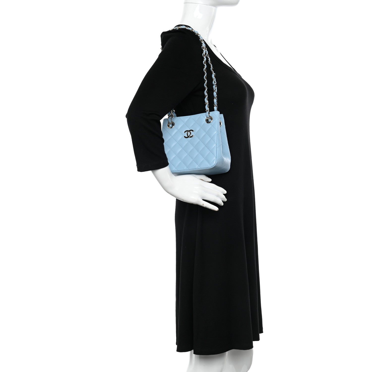 Chanel Caviar Quilted Mini Bucket Bag Blue 2 of 11