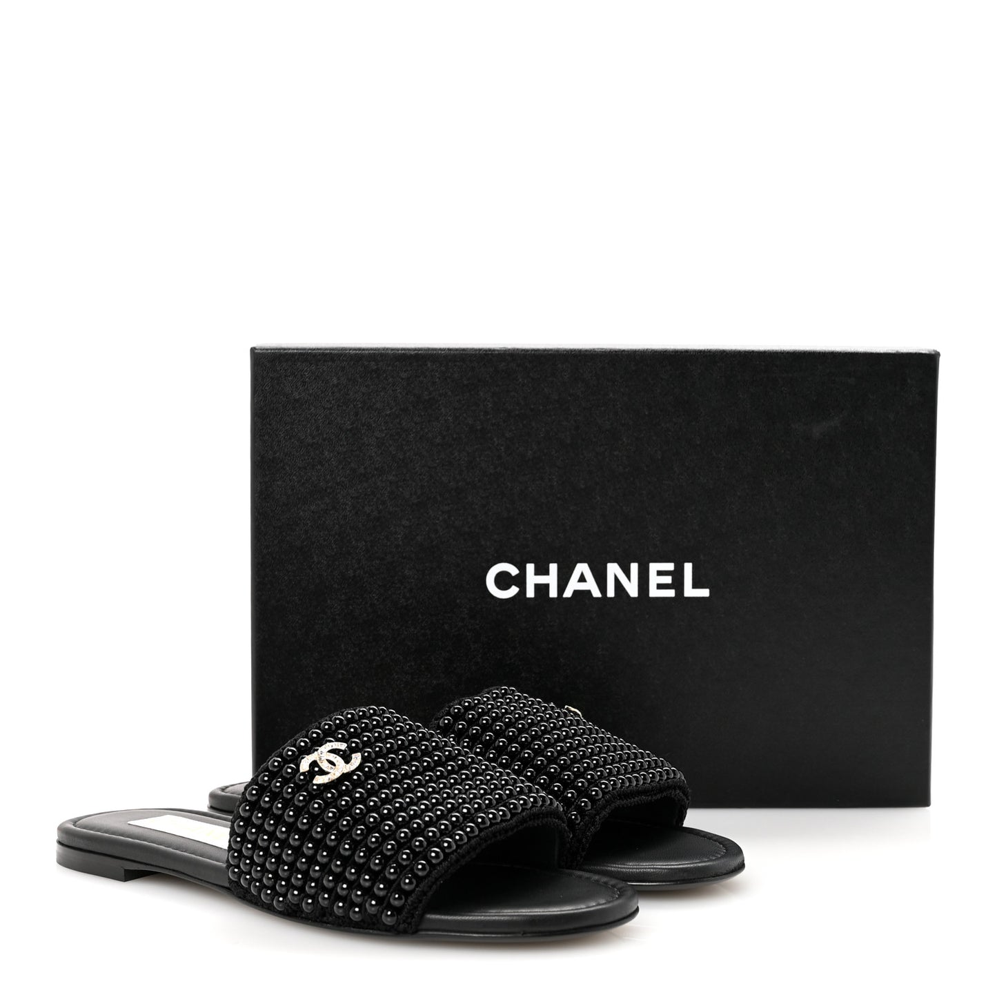 Pearl Crystal CC Mules Sandals 38.5 Black