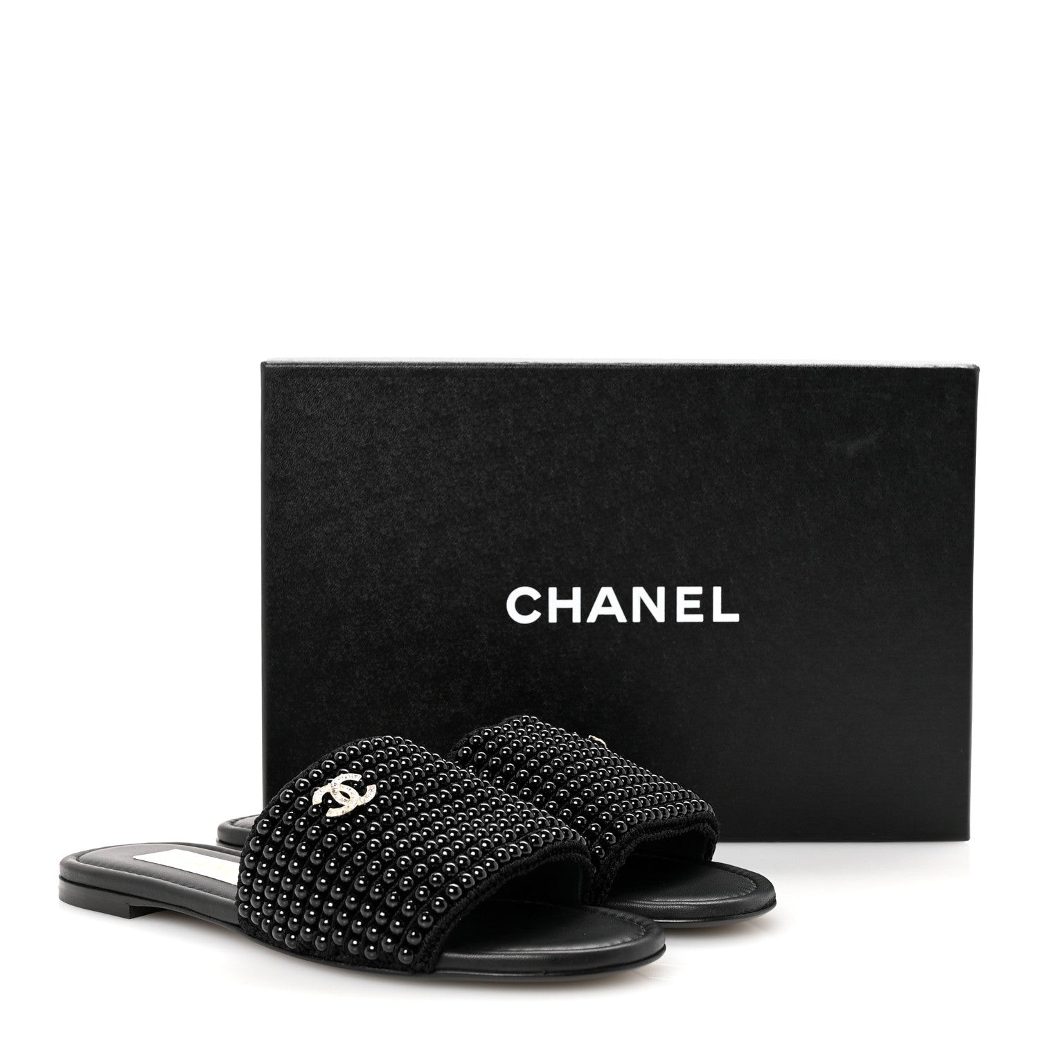 Chanel Pearl Crystal CC Mules Sandals 38.5 Black 10 of 10