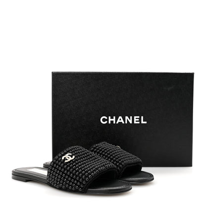 Chanel Pearl Crystal CC Mules Sandals 38.5 Black 10 of 10