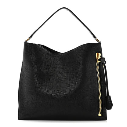 Tom Ford Pebbled Calfskin Small Alix Padlock Zip Hobo Bag Black 1 of 10