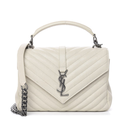 Saint Laurent Sheepskin Matelasse Chevron Monogram Medium College Bag Dove White 1 of 17