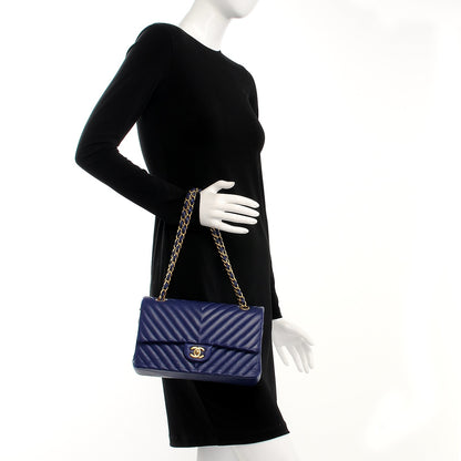 Chanel Lambskin Chevron Quilted Medium Double Flap Blue 2 of 15