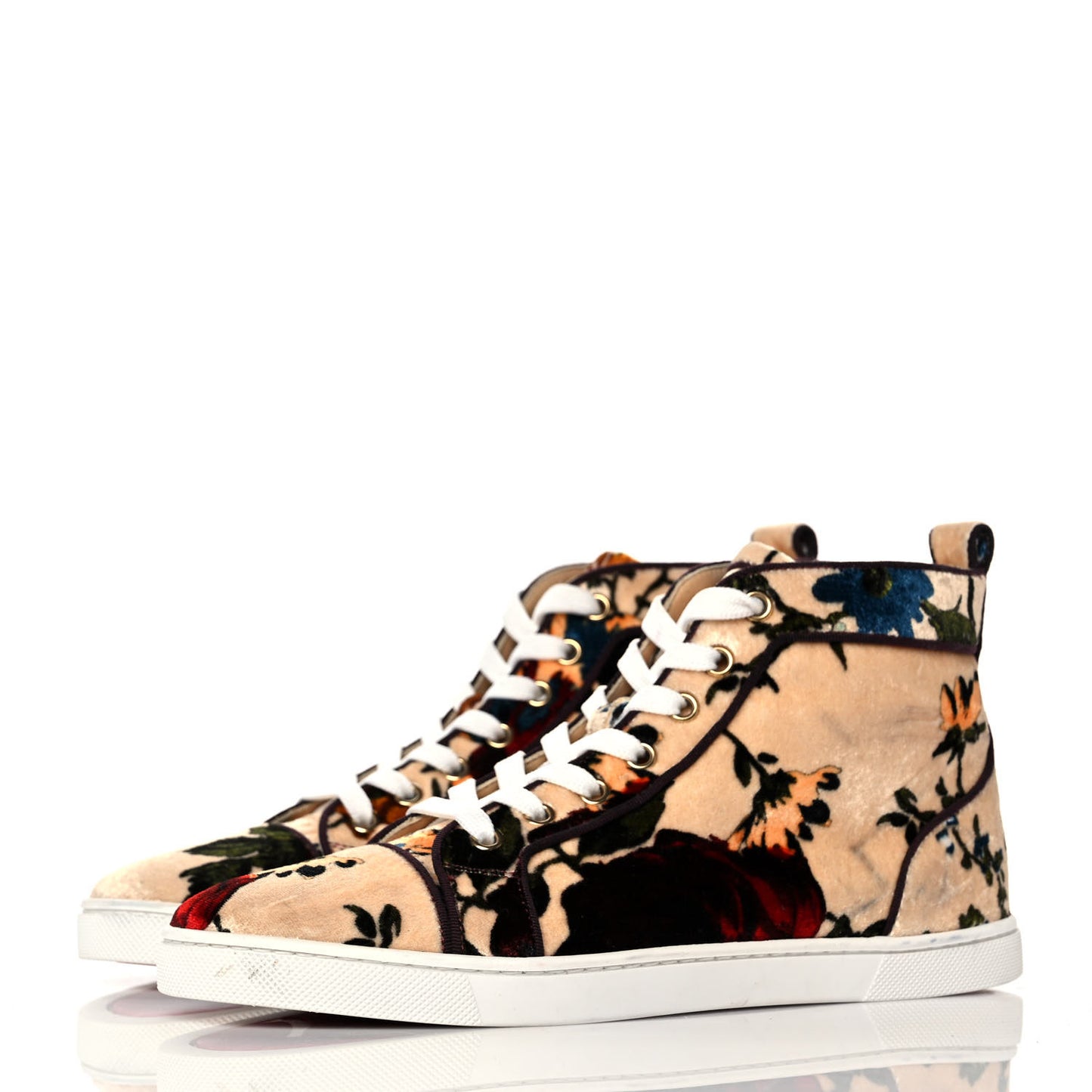 Velvet Floral Bip Bip Orlato High Top Flat Sneakers 37 Beige