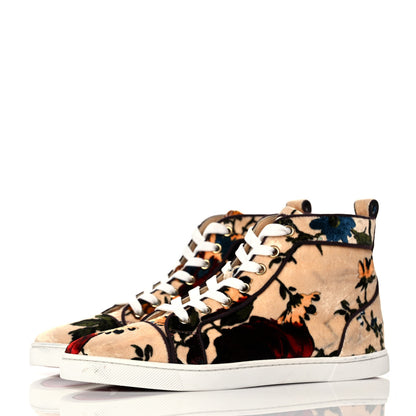 Christian Louboutin Velvet Floral Bip Bip Orlato High Top Flat Sneakers 37 Beige 3 of 8