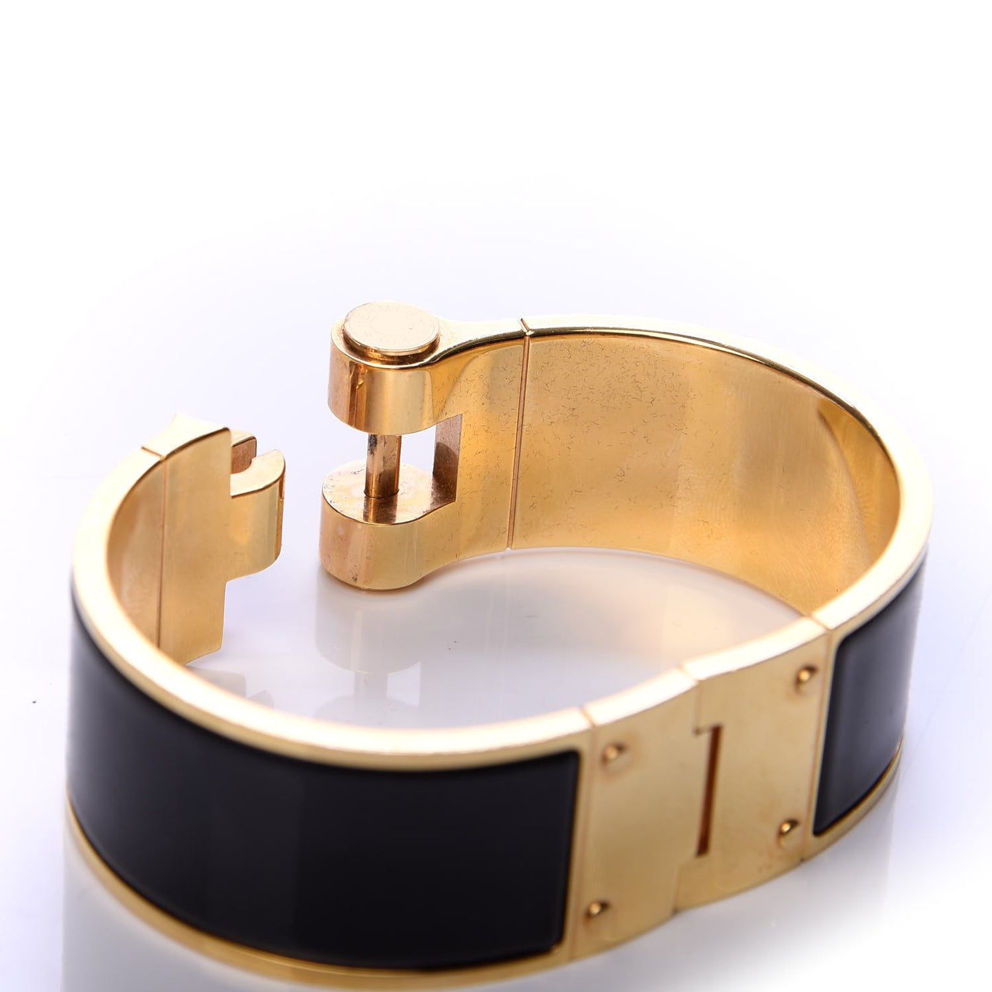 Enamel Charniere Uni Wide Hinged Bracelet M Black
