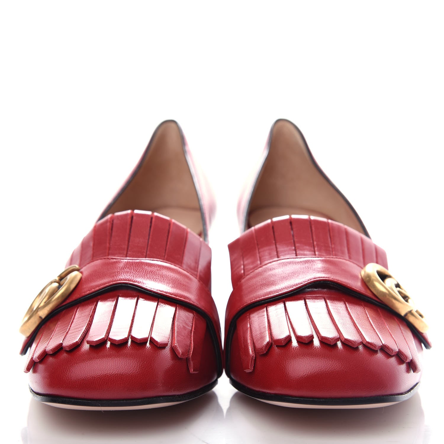Gucci Malaga Kid GG Marmont Fringe 50mm Loafer Pumps 39.5 Hibiscus Red 2 of 12