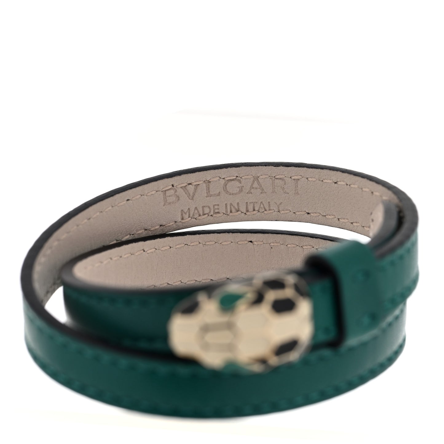 Calfskin Serpenti Forever Double Coil Bracelet S Emerald Green
