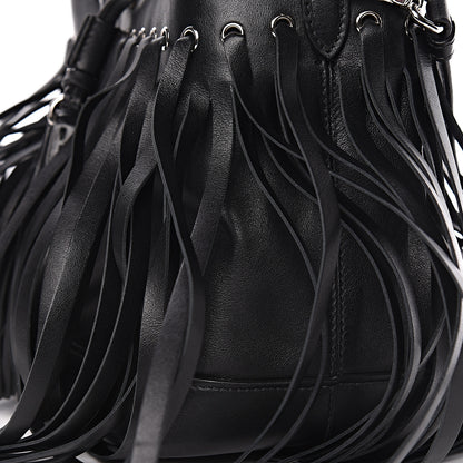 Prada Soft Calfskin Fringe Bucket Bag Black 12 of 15