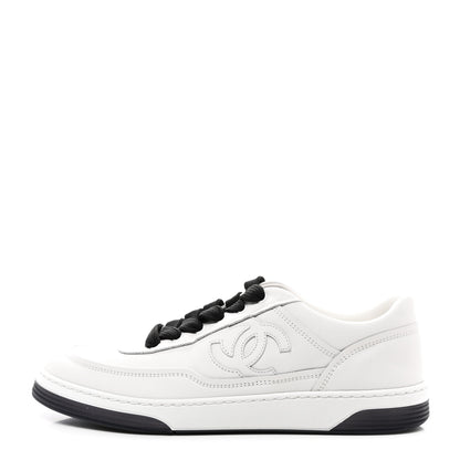 Chanel Calfskin CC Womens Sneakers 39.5 White Black 1 of 8