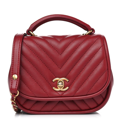 Chanel Lambskin Reverse Chevron Quilted Mini Round Top Handle Flap Red 1 of 4