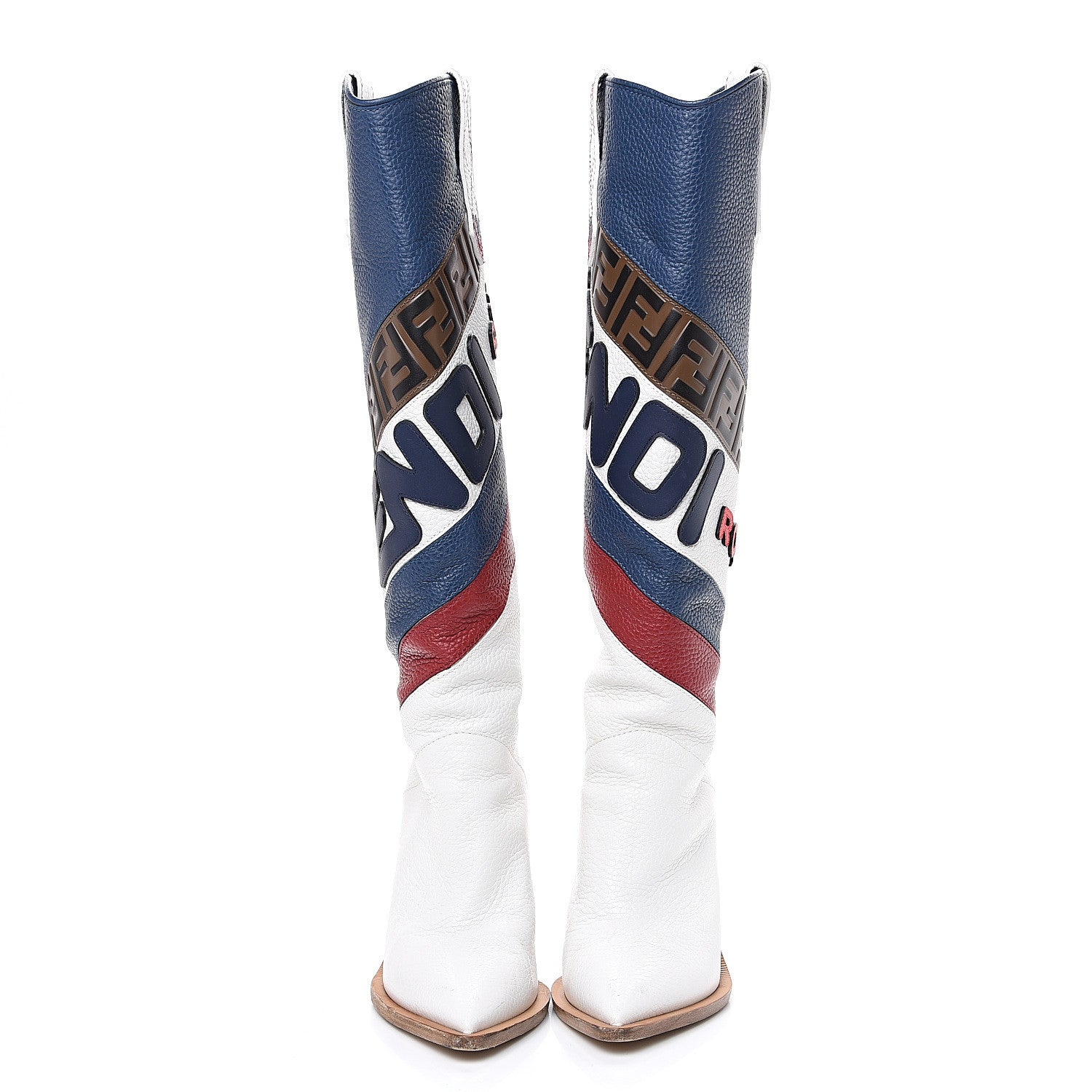 Fendi X FILA Grained Calfskin Mania FF 1974 Embossed Cutwalk Tall Boots 37 Ice Blueberry Red 2 of 12