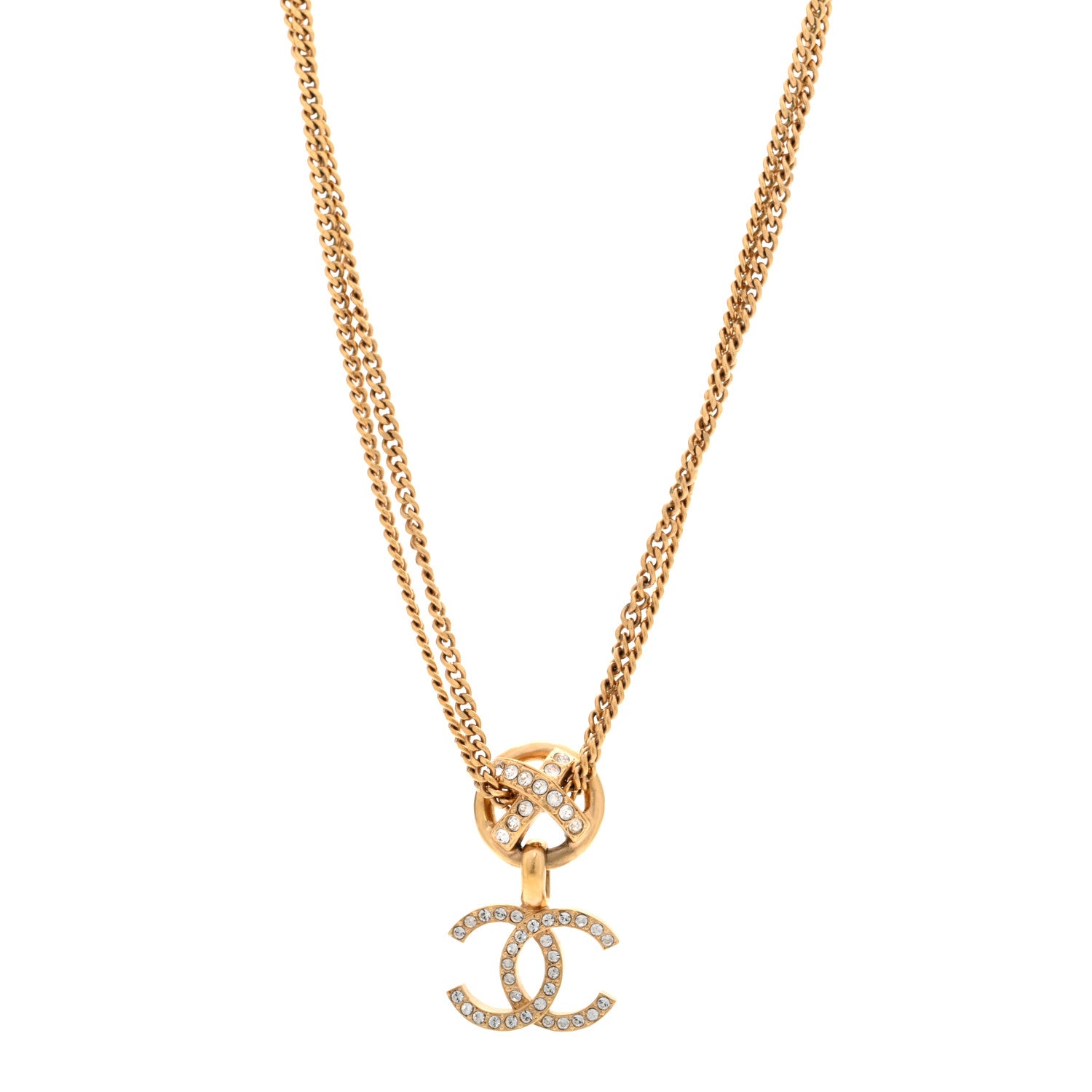 Chanel Crystal CC X Drop Multi Strand Necklace Gold 1 of 7