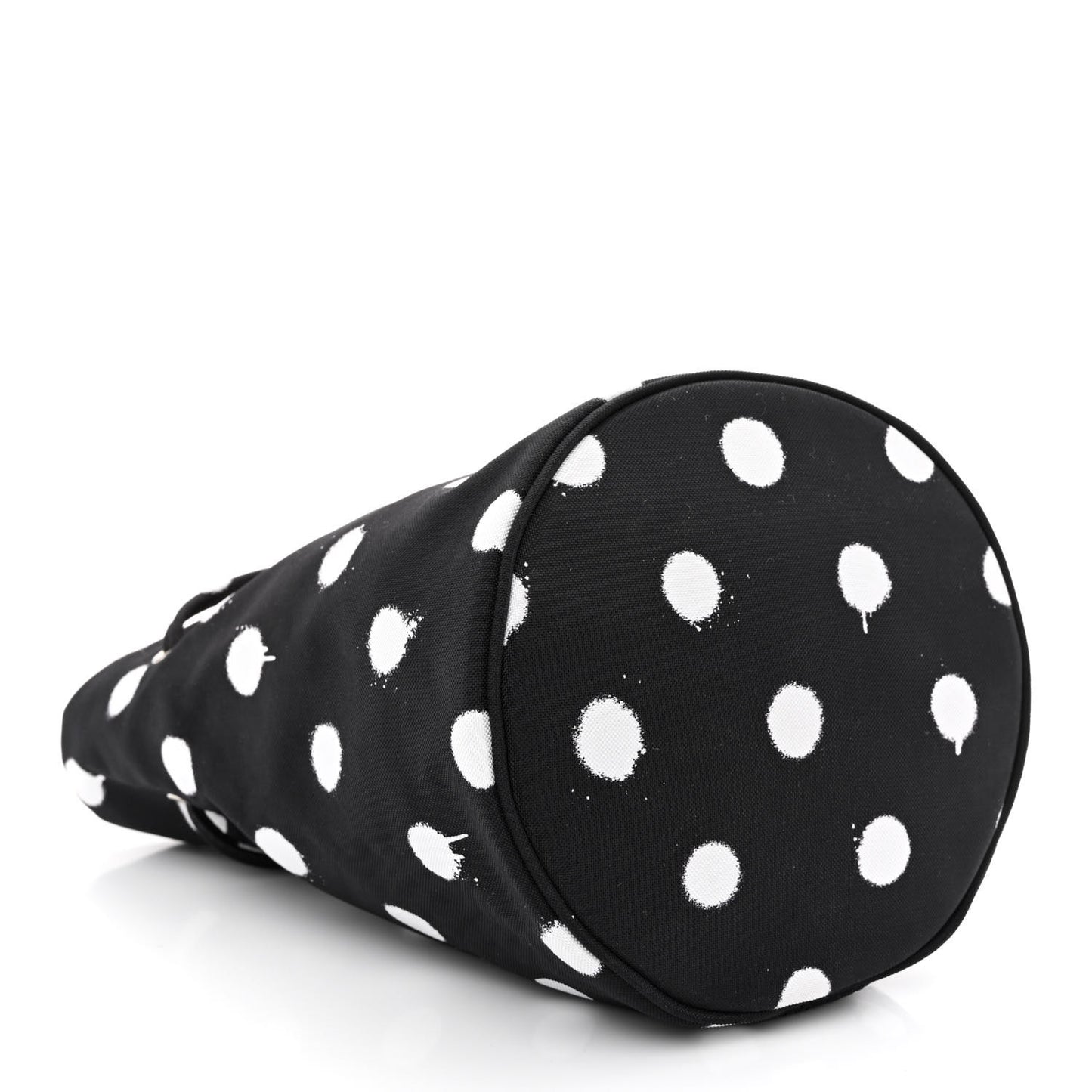Recycled Sport Nylon Polka Dot Logo Embroidered Wheel Drawstring Bucket Bag Black White