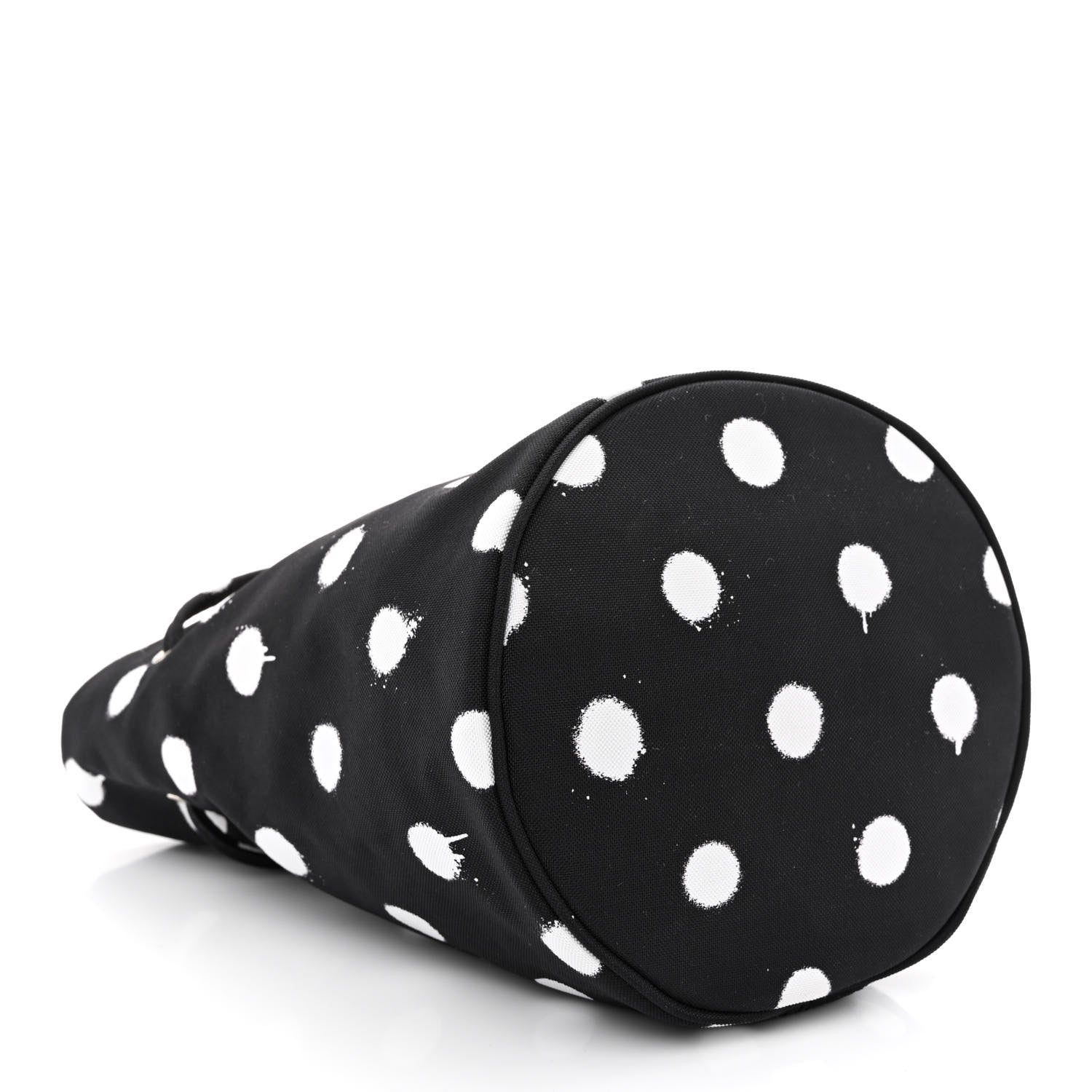 Balenciaga Recycled Sport Nylon Polka Dot Logo Embroidered Wheel Drawstring Bucket Bag Black White 4 of 10