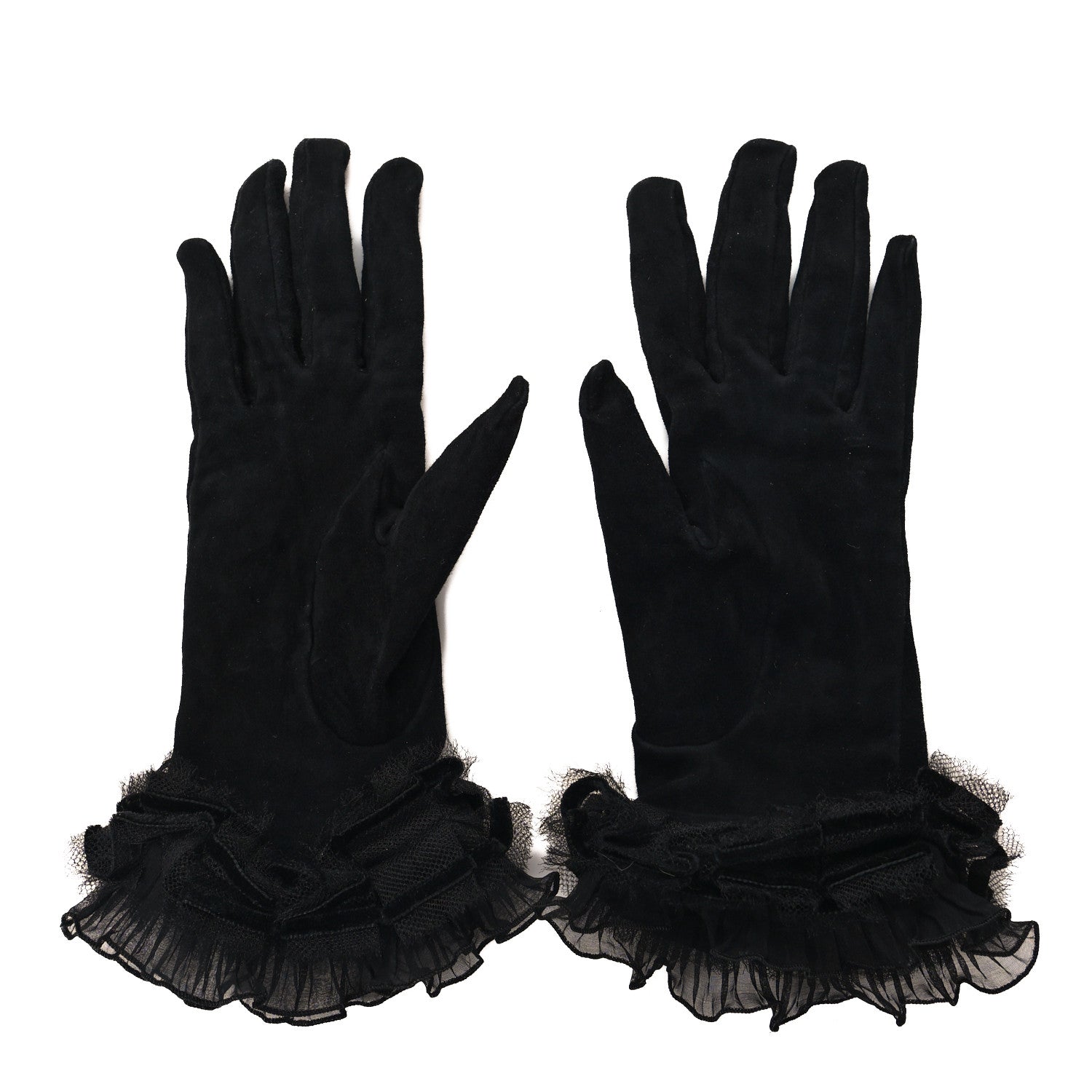 Chanel Suede Lace CC Gloves 7.5 Black 2 of 3