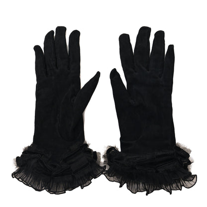 Chanel Suede Lace CC Gloves 7.5 Black 2 of 3