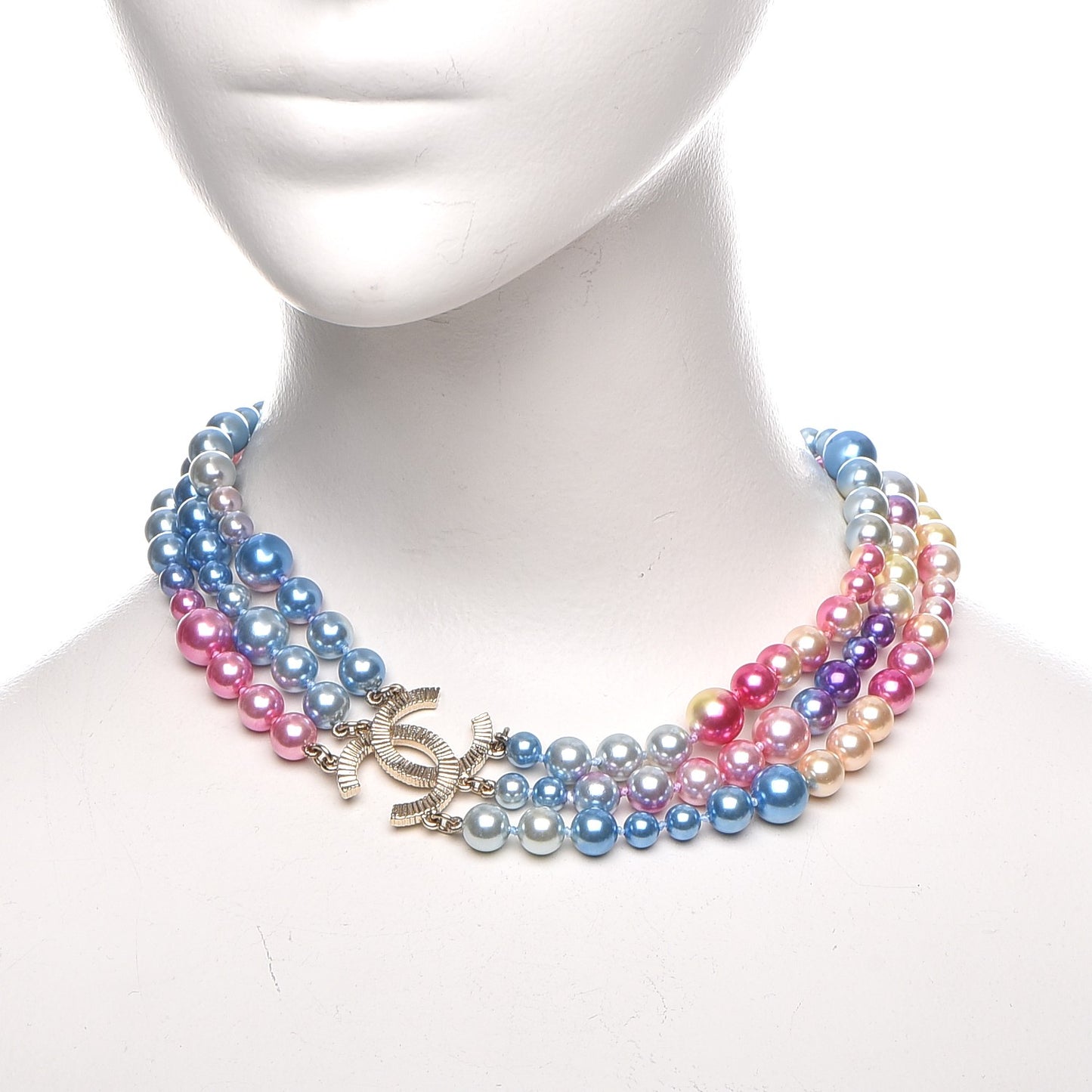 Pearl CC Multi Strand Necklace Gold Pink Fuchsia Blue