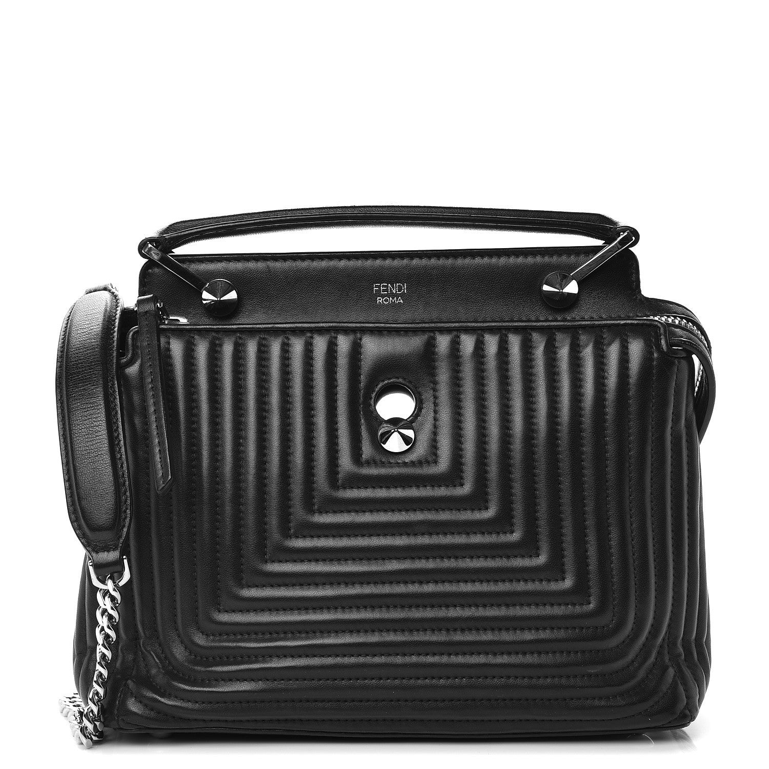 Fendi Shiny Nappa Trapuntata Small DotCom Click Top Handle Chain Satchel Black 1 of 11