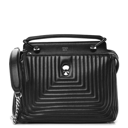 Fendi Shiny Nappa Trapuntata Small DotCom Click Top Handle Chain Satchel Black 1 of 11