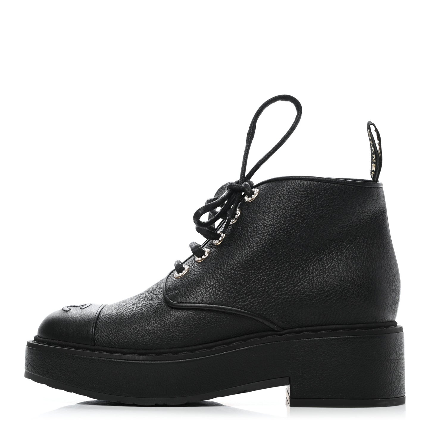 Goatskin Pearl Lace Up CC Short Boots 38 Black
