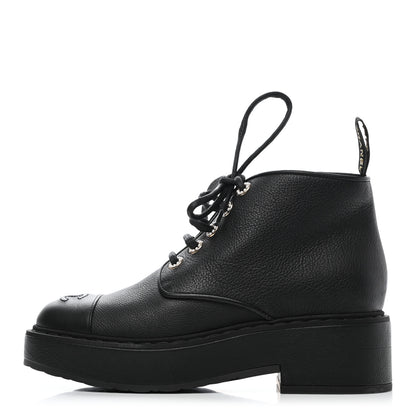 Chanel Goatskin Pearl Lace Up CC Short Boots 38 Black 1 of 8
