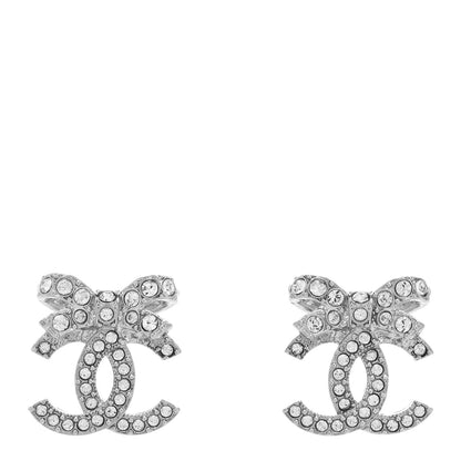 Chanel Crystal CC Bow Dangle Earrings Silver 1 of 4