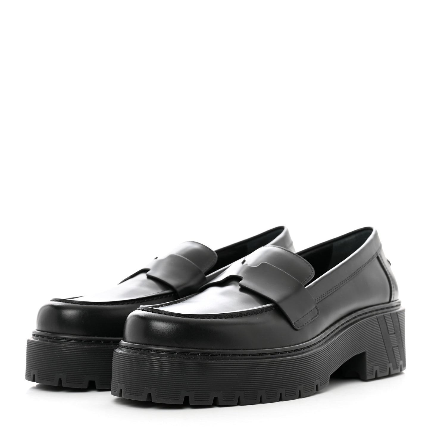 Glazed Calfskin Womens Gentle Loafers 38.5 Black