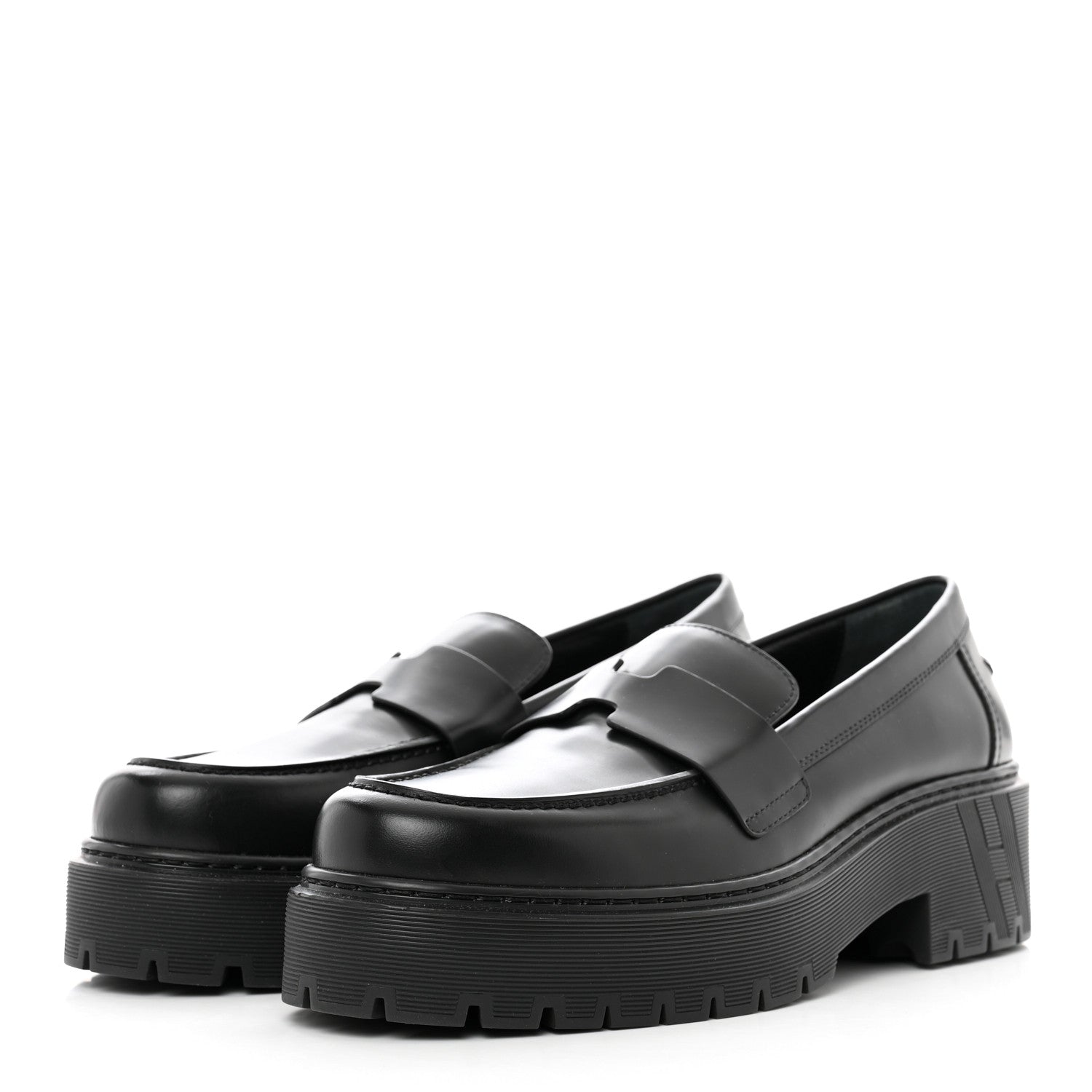 Hermes Glazed Calfskin Womens Gentle Loafers 38.5 Black 3 of 8