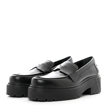 Hermes Glazed Calfskin Womens Gentle Loafers 38.5 Black 3 of 8