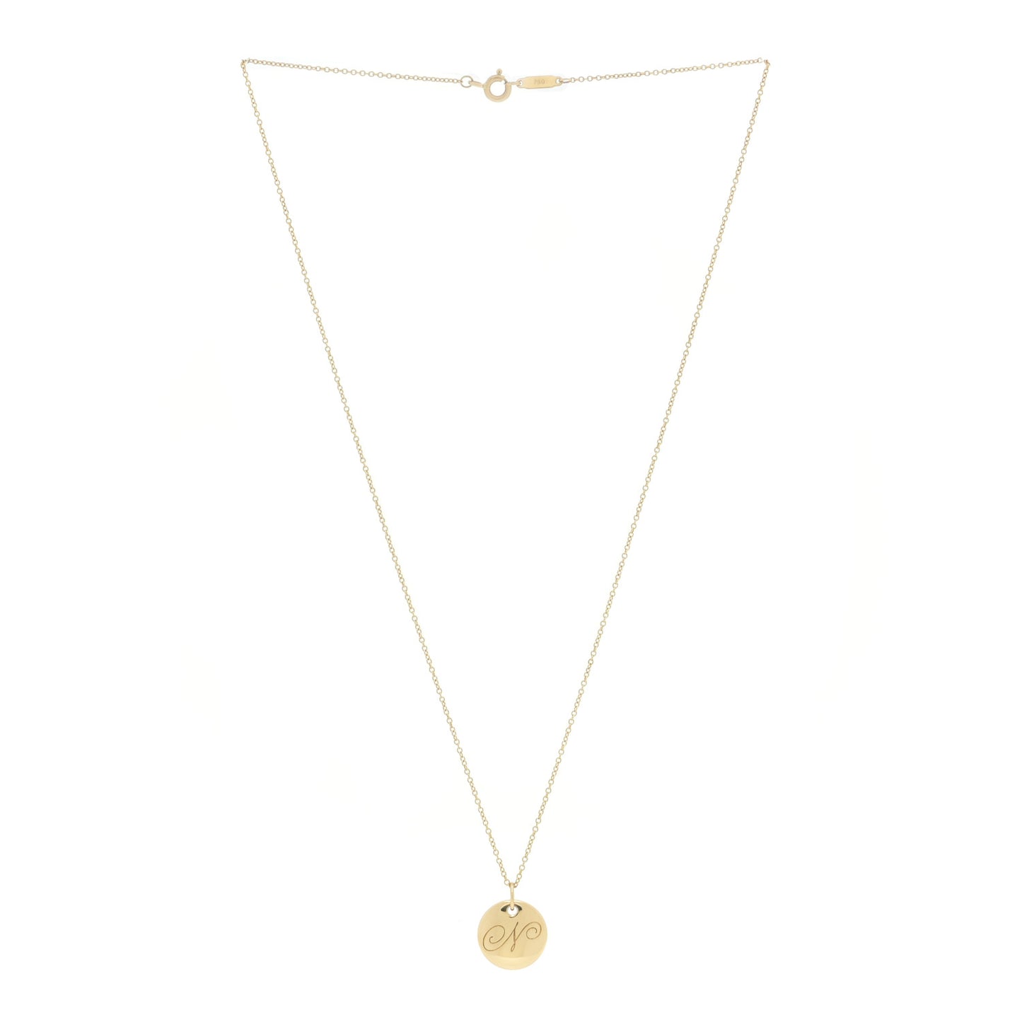 18K Yellow Gold Notes Letter N Disc Pendant Necklace
