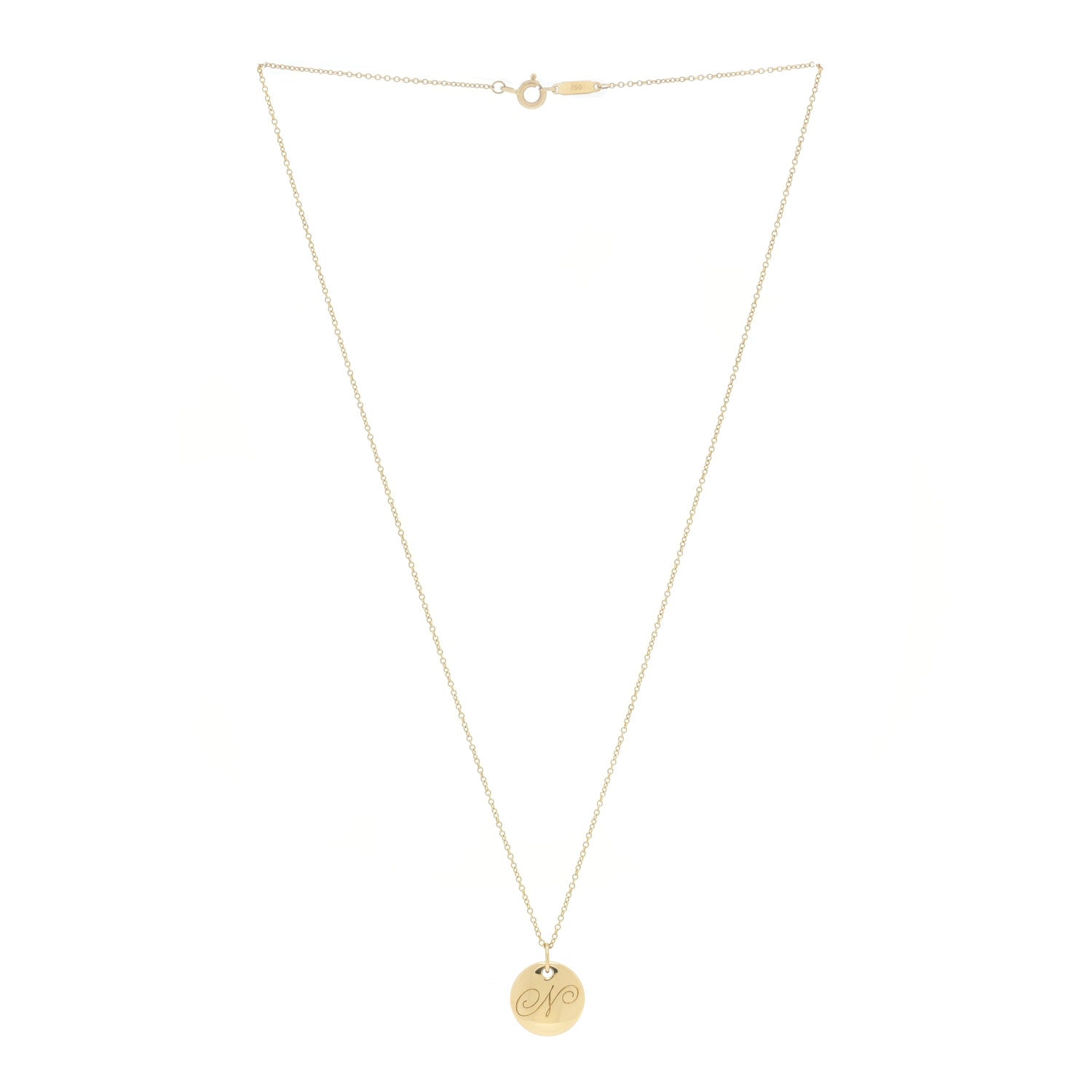 Tiffany 18K Yellow Gold Notes Letter N Disc Pendant Necklace 3 of 6