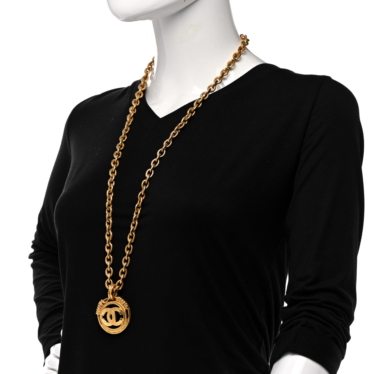 Chanel CC Chain Pendant Necklace Gold 2 of 5