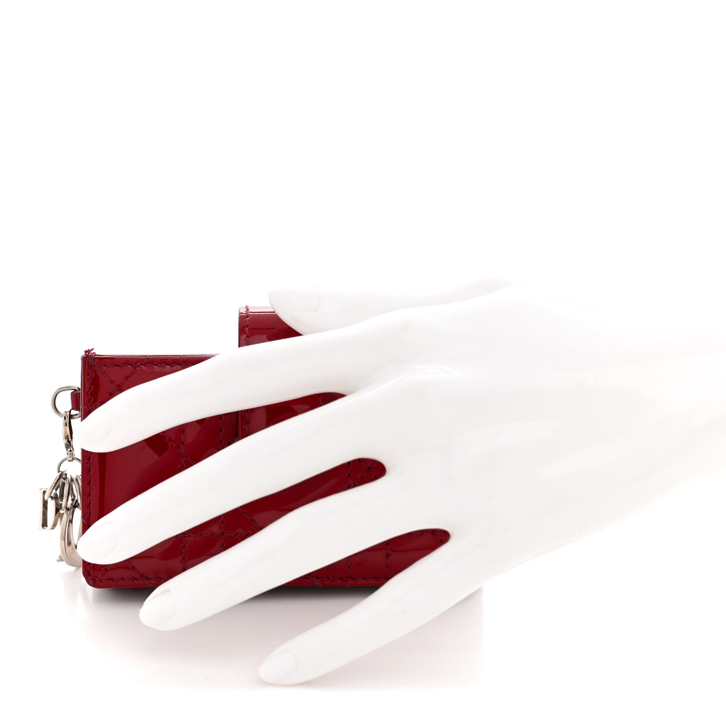 Patent Cannage Lady Dior 5-Gusset Card Holder Rouge