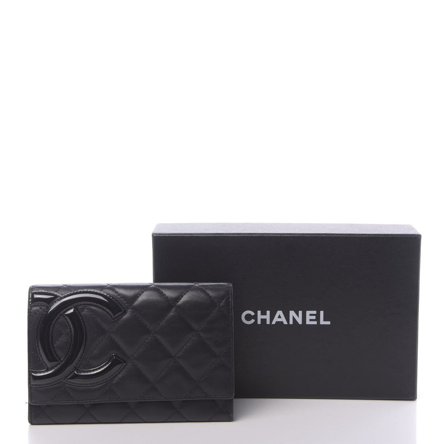 Calfskin Quilted Cambon Flap Wallet Black