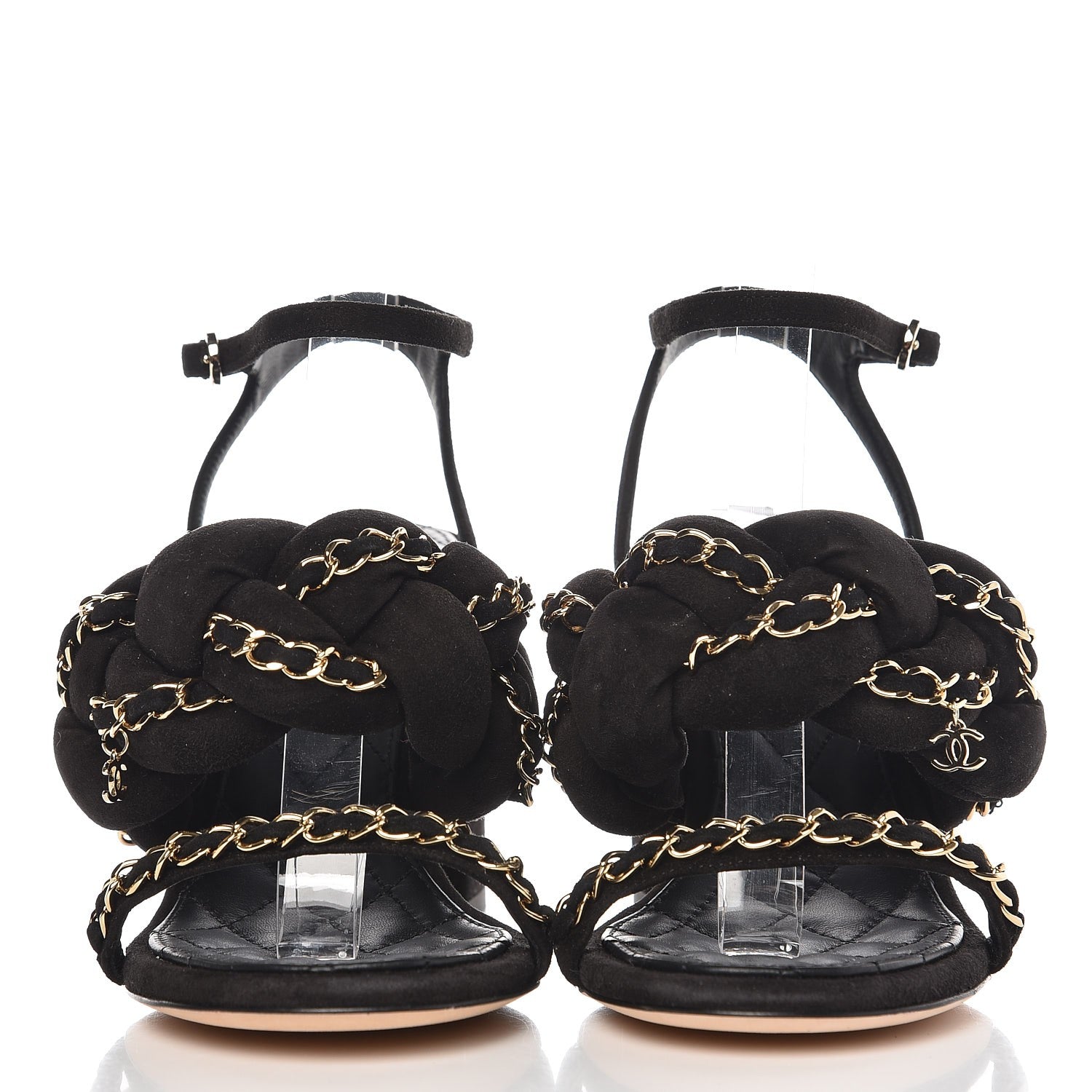 Chanel Kid Suede Chain Braided Sandals 36 Black 3 of 9