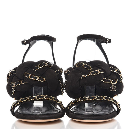 Chanel Kid Suede Chain Braided Sandals 36 Black 3 of 9
