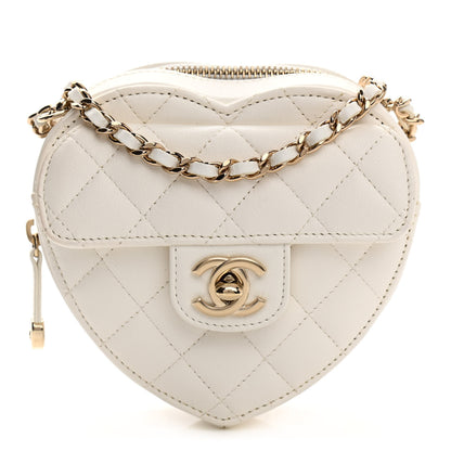 Chanel Lambskin Quilted CC In Love Heart Clutch With Chain White 1 of 11