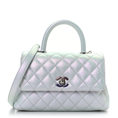 Chanel Iridescent Caviar Quilted Mini Coco Handle Flap Light Blue 1 of 9