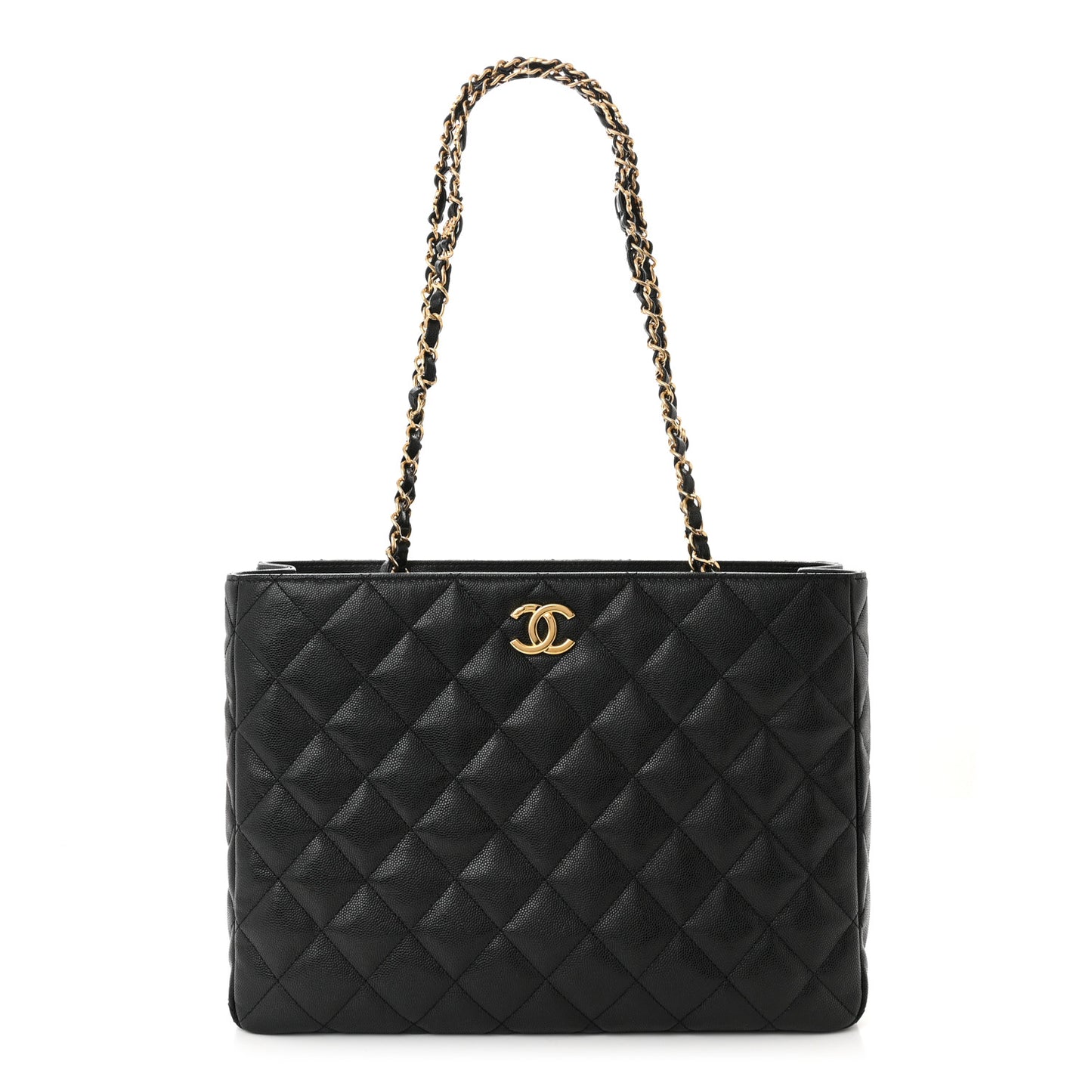 Caviar Quilted Small Shopping Tote Black