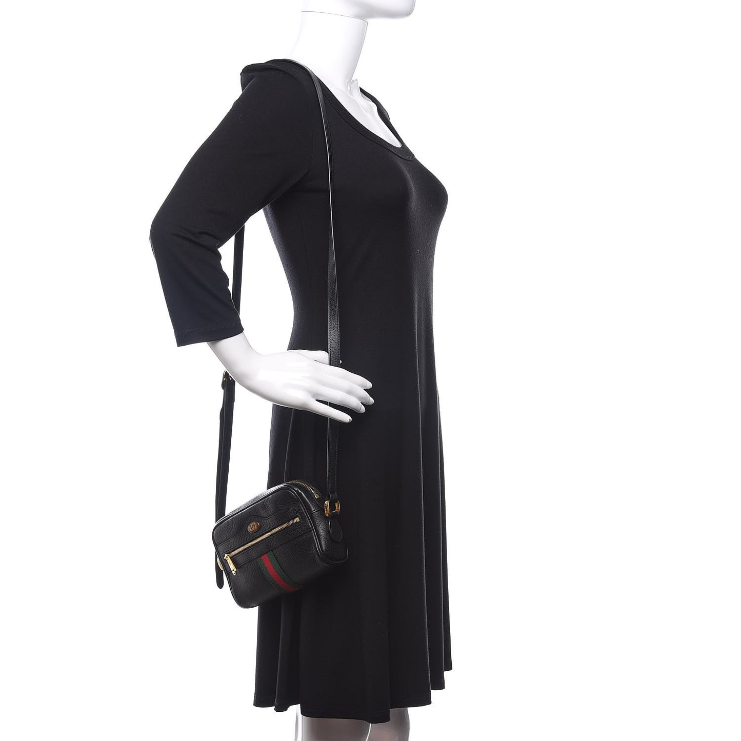 Calfskin Web Mini Ophidia Shoulder Bag Black