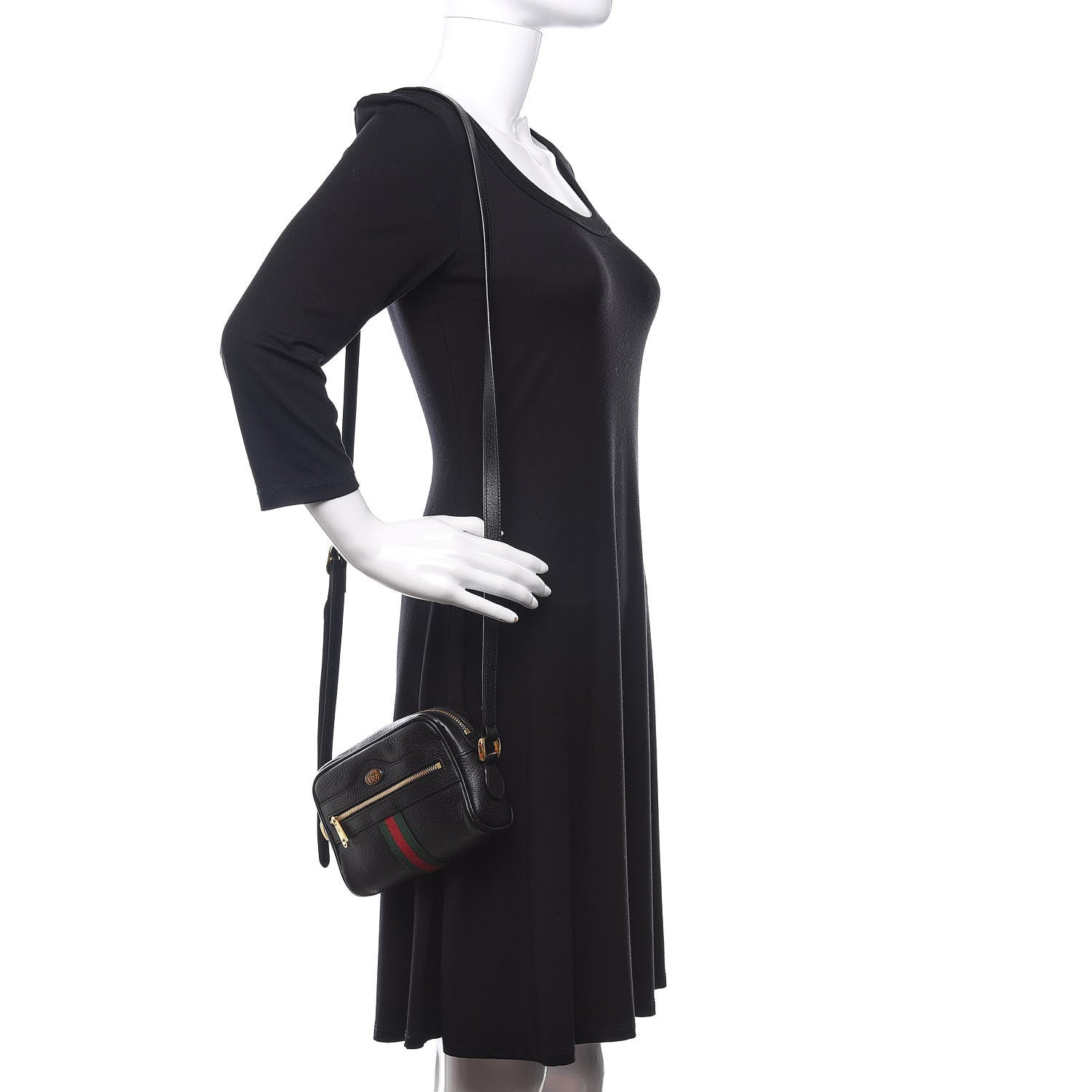 Gucci Calfskin Web Mini Ophidia Shoulder Bag Black 2 of 12