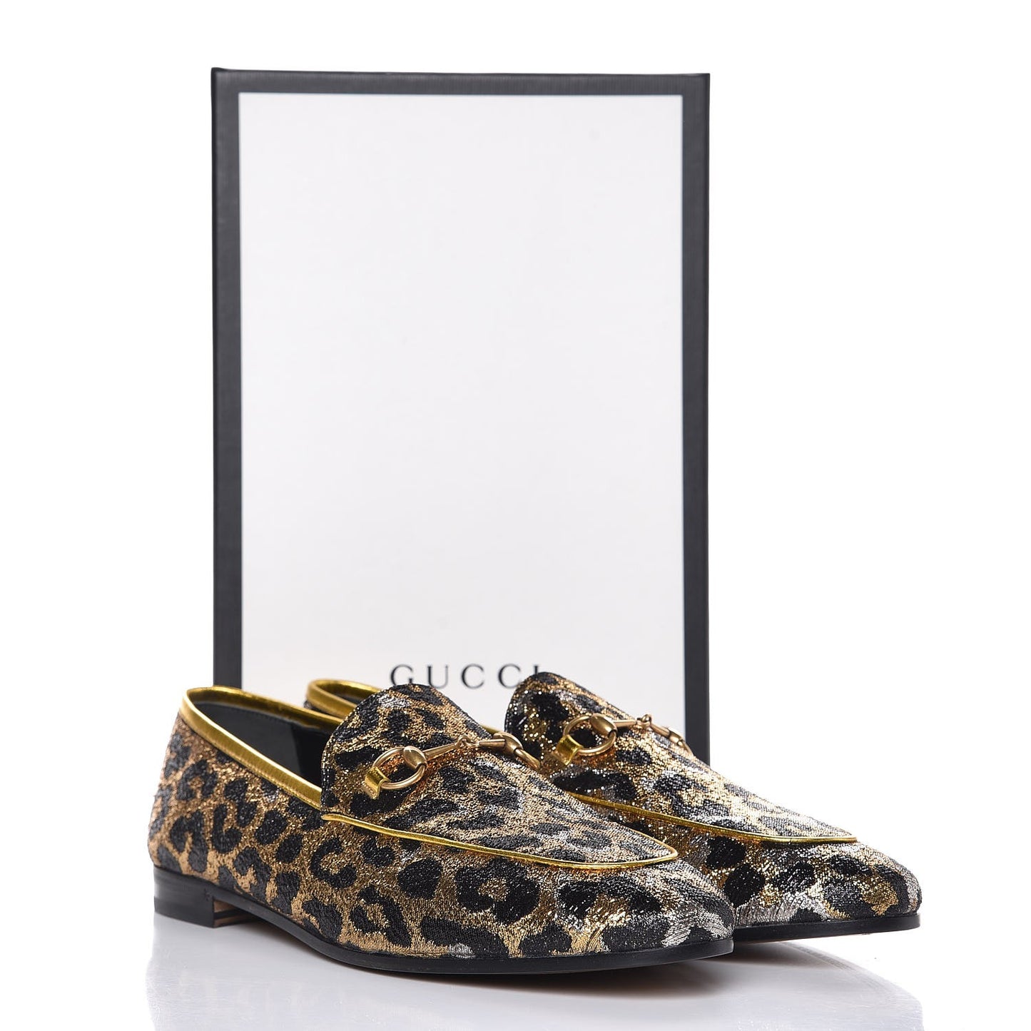 Jacquard Leopard Print Horsebit Jordaan Loafers 41 Gold